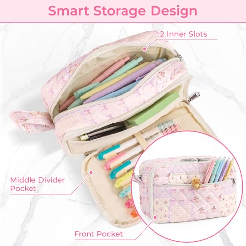 WOBAGMEN 62PCS Aesthetic School Supplies with Quilted Pencil Case, Pastel Highlighters, Gel Pens Mechanical Pencils Set, Cute Back to School Supplies, College Essentials (Purple Patchwork, M) - color: Purple Patchwork