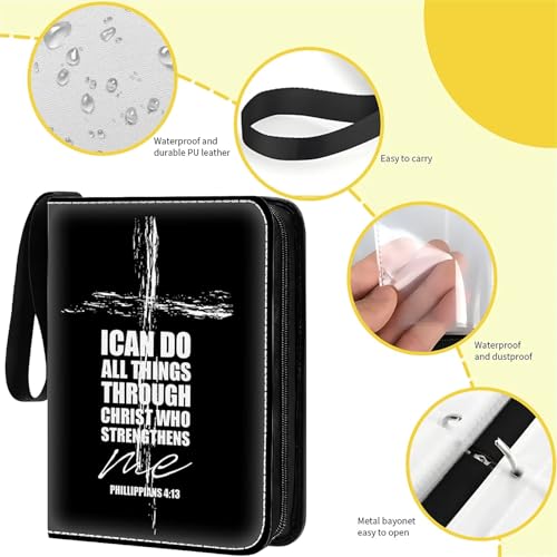 Card Binder 400 Pockets, 50 Sleeves Large Binder Trading Cards Holder 4 Pocket, Storage Organizer, Album Folder Case Protector Collector Gift Religious Bible Christian Cross Verse Philippians - color: Religious Bible Christian Cross Verse Philippians, siz