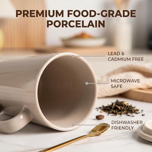 15 Ounce Porcelain Tea Mug with Infuser, Lid and Spoon, Loose Leaf Tea Cup, Grey - color: Gray
