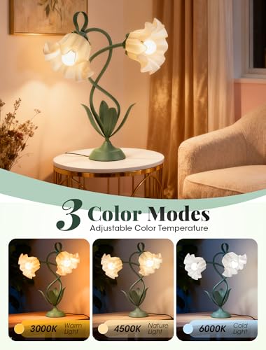 Flower Desk Lamp, Vintage Table Lamp for Bedroom, Flexible Reading Light with 3 Color Modes, Unique Aesthetic Home Living Room Decor Dorm Essentials, Mothers Day Gift for Mom, Birthday Gift for Women