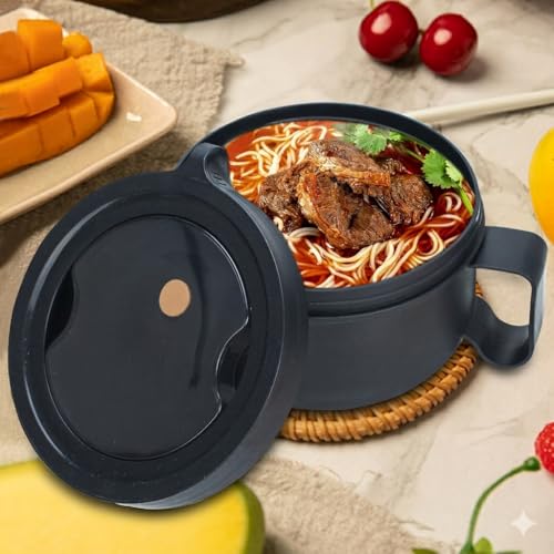 2 Pack Soup Bowl with Handles, Microwave Ramen Bowl with Lid for Soup and Instant Noodles,Oatmeal, Gumbo, Salad,BPA Free(Black Black) - color: Black Black