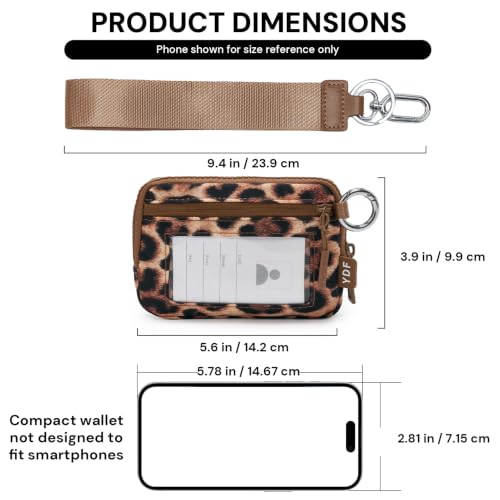 Small Wristlet Wallets for Women with Clear ID Window, Keychain Coin Purse - color: Cheetah Print