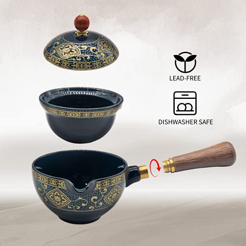 LURRIER Porcelain Chinese Gongfu Tea Set,Portable Teapot Set with 360 Rotation Tea maker and Infuser,Portable All in One Gift Bag for Travel,Home,Gifting,Outdoor and Office (Floral Blue) - color: Floral Blue