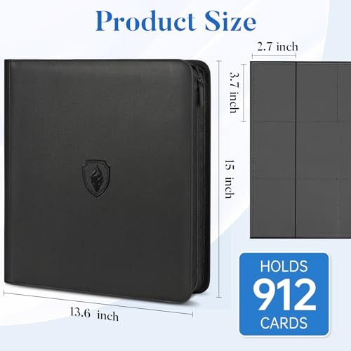 Premium Zip Card Binder 12 Pocket, Fabmaker 912 Pocket Trading Card Binder - color: Navy Blue, size: 12 Pocket - 15" x 13.6"