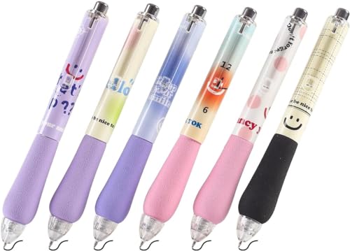 6Pcs Cute Pens Kawaii Gel Pens Retractable Rollerball Pen Set Korean Pens Fine Point Smooth Writing Pens 0.5 Black Soft Grip Quick Dry Ink Aesthetic Office School Supplies Korean Stationary for Teens