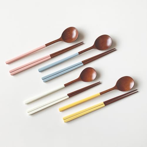 Korea traditional lacquer wooden Chopsticks and Spoon Set, 2 Pair, Yellow