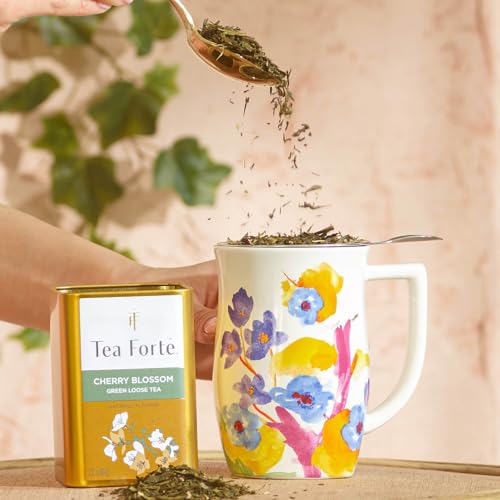 Tea Forte Ceramic Fiore Tea Cup with Infuser, Volare, 14 oz - color: Volare