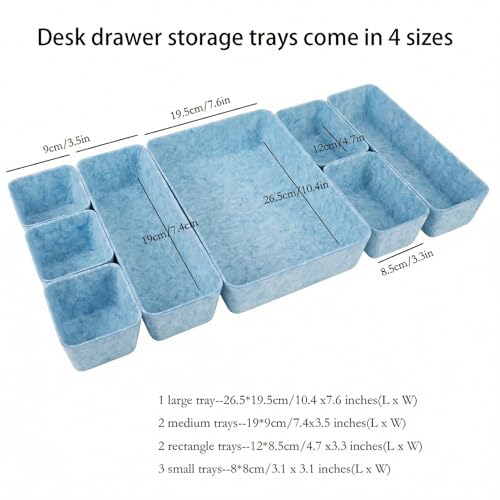 Felt Desk Drawer Organizer, 8pcs Shallow Storage Trays Bins, Office Accessories Box Inserts College Jewelry & Makeup Boxes Containers(Blue) - color: Blue