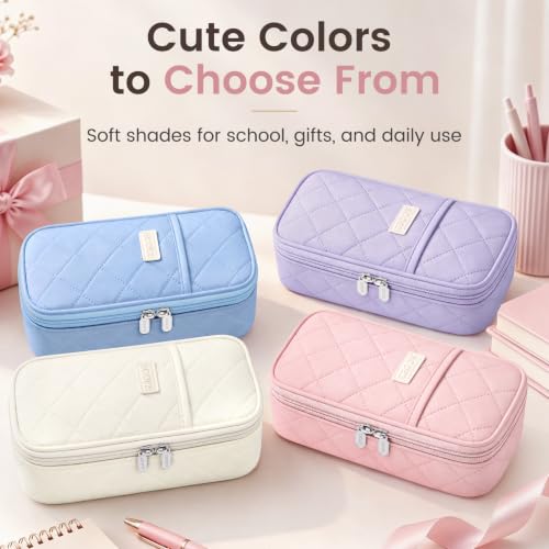 Sooez Cute Pencil Case, Soft Quilted Pencil Pouch, Large Pen Pencil Bag - color: Blue Puffers Style
