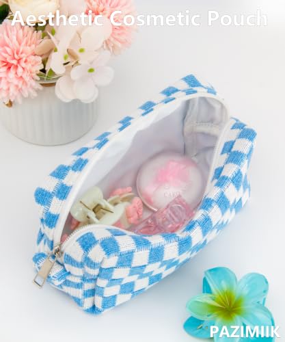 Checkered Makeup Bag for Purse, Small Travel Cosmetic Pouch,Sky Blue - color: Sky Blue