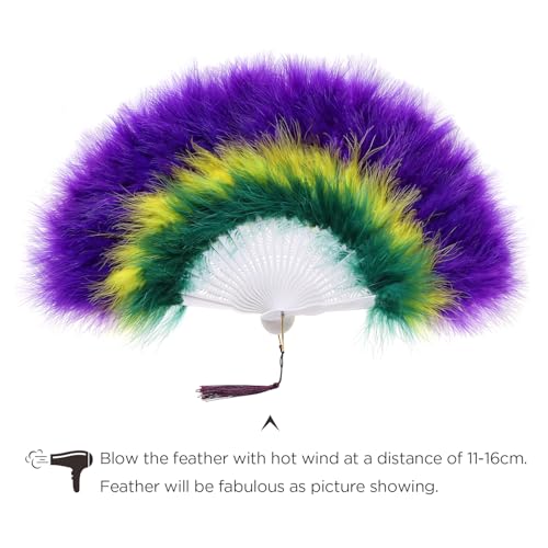 BABEYOND 1920s Marabou Feather Folding Hand Fan - color: Dark Purple