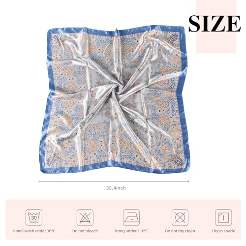 35 Inches Silk Head Scarf-Satin Hair Scarves Silk Bandana Scarf Headscarf for Women's Fashion Scarves - color: Large Floral Cashew Nut - Blue