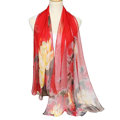 Fashion Scarves Sunscreen Shawls for Women - color: Ink Lotus&red