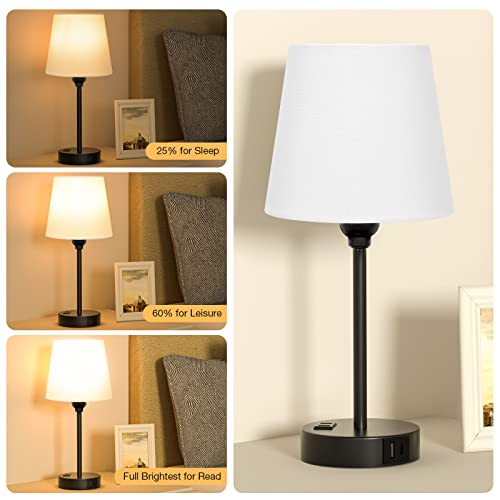 White Bedside Lamps Set 2 for Bedroom - Dimmable Touch, USB C+A, AC Outlet - color: White
