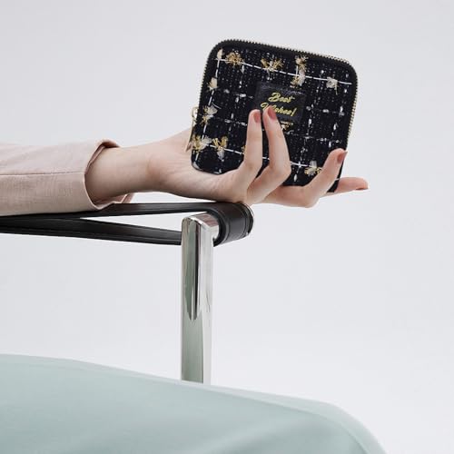Stratalife Small Travel Jewelry Case, Qulited Storgae Pouch - color: Quilted Black-Gold