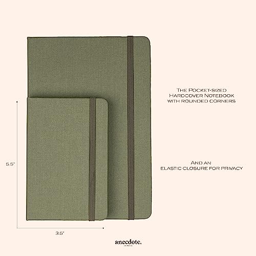 Anecdote Journal Notebook (5.5"x3.5" Pocket Size) 192 Lined Pages Hardcover - color: Olive Green, size: 5.5" x 3.5"