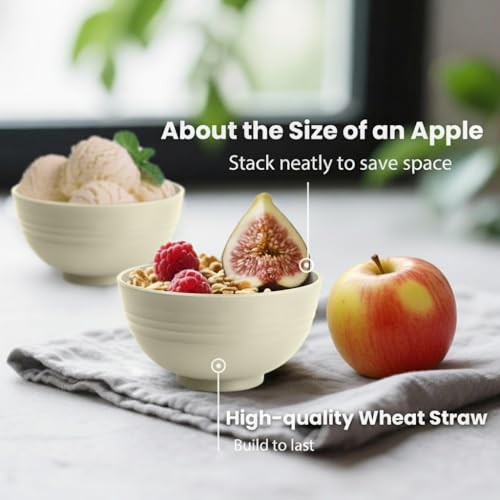 10 OZ Snack Bowl Set of 8, Unbreakable Ice Cream Bowl (Beige) - color: Beige, size: 10 oz