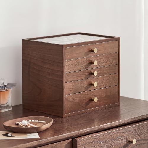 Black Walnut Wooden Women Jewelry Box with Glass Lid, 5 Layer - style: 5 Layer