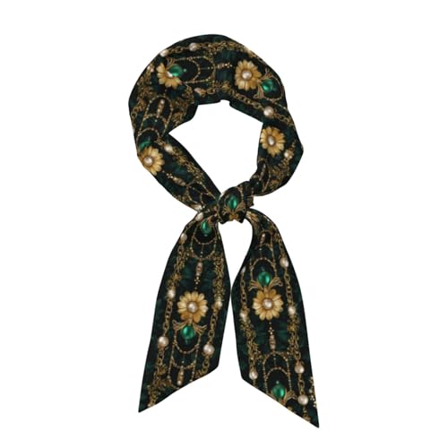 Head Scarf Hair Neck Scarves for Women Fashion Purse Bag Scarfs Handbags Silky Satin Headscarf Charms - color: Gold Floral Jewelry Chains Green