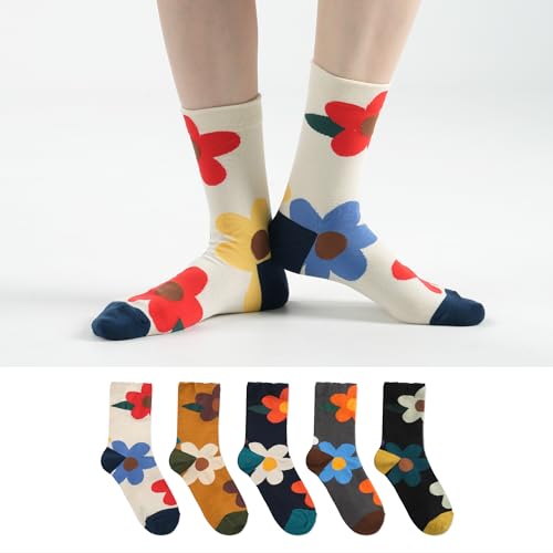 Womens Cotton Crew & Ankle Socks, Cute Floral Ruffle Colorful Tube Size 6-9 - color: Floral E