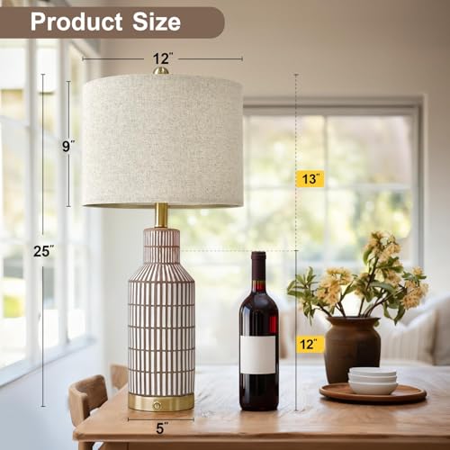 USumkky 25" Modern 3-Way Dimmable Touch Control with USB A+C Ceramic Lamps Set of 2 Table Lamp for Living Room Bedroom Farmhouse Nightstand Bedside Brown - color: Brown