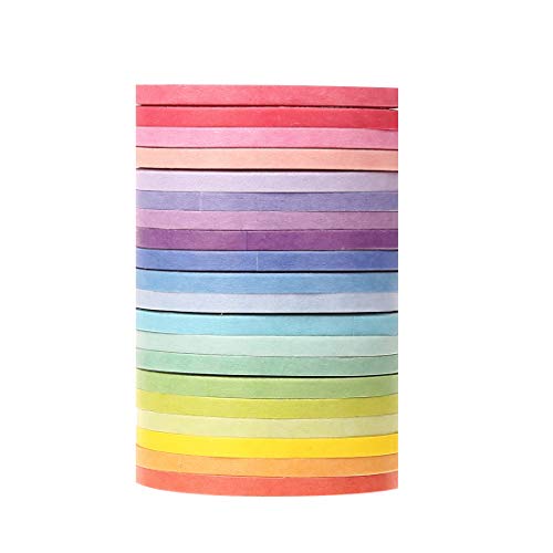 20 Rolls Rainbow Washi Tape Slim,Foil Gold Skinny Decorative Masking Washi Tapes,3MM Wide DIY Masking Tape