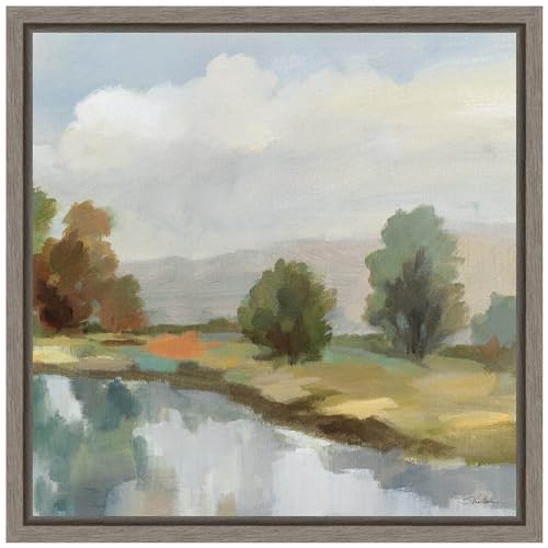 Amanti Art Framed Canvas Wall Art 16x16 River and Clouds III by Silvia Vassileva, Framed Wall Art Canvas, Landscapes Artwork, Country Rustic Decor, Small Poster Painting for Living Room, Bedroom, - color: Sylvie Greywash, size: 16"L x 16"W