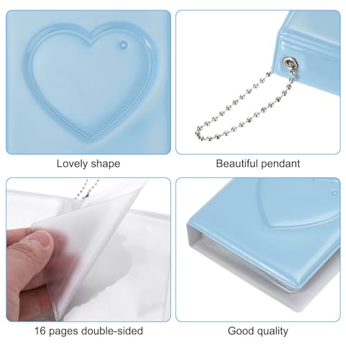 PATIKIL 3 Inch Mini Kpop Photocard Binder 2.5"x3.5" Album with 32 Pockets Small Bookshelf Love Heart Picture Holder Book for Collection, Blue - color: Blue