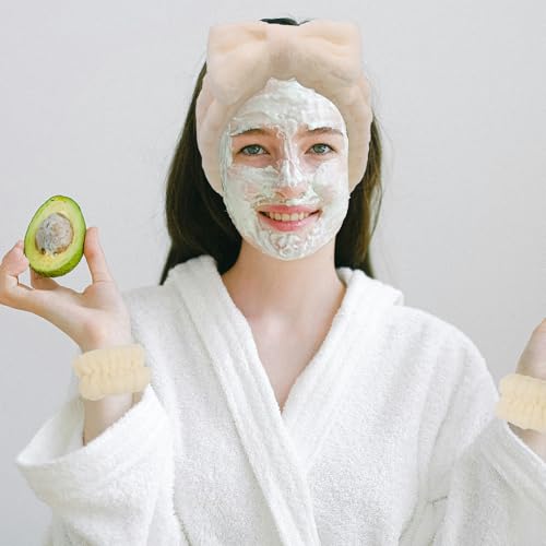 Beige Skincare Bubble headband and wristband set for Face Washing - color: Light khaki