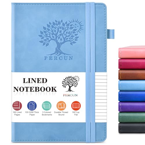 Lined Notebook 5.9"x8.5", Hardcover Leather Journal for Women Men,160 Pages - color: Blue, size: Lined Page