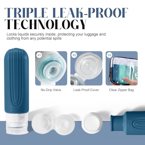 Travel Bottles for Toiletries, 3oz TSA Approved Travel Size Toiletries, Silicone Leak-Proof Refillable Containers, Squeezable Liquid Essentials Bottles W/Clear Bag (GREEN) - color: GREEN