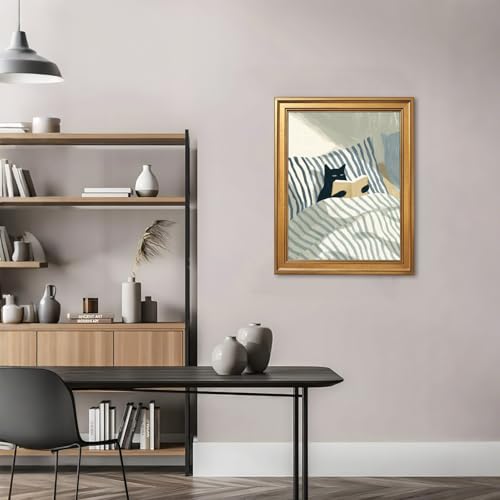 EQUEEN Black Cat Reading Poster Cozy Wall Art Bedroom Wall Decor Book Lover Canvas Print For Bedroom Library Office24x36inch Golden frame - color: style-2, size: 24"L x 36"W