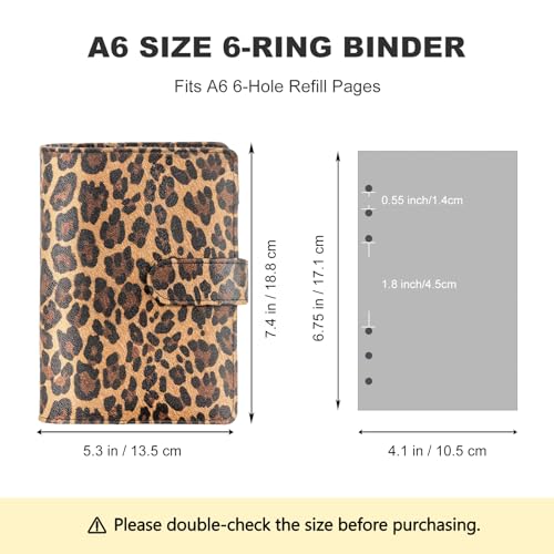 Convend A6/A5 Refillable 6 Ring Faux Leather Binder Cover (Leopard) - color: Leopard Texture, size: Luxe-A6