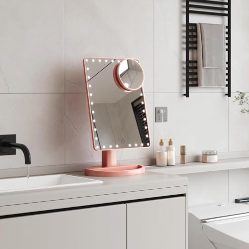 FUNTOUCH Large Lighted Makeup Mirror with Lights (Rose Gold) - color: Rose Gold D