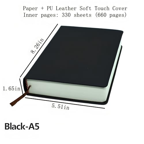 Thick Sketchbook 660 Pages Notebook Soft Faux Leather Cover Journal 80GSM Paper Notepad Drawing Book Memo Writing Sketch Pad Diary Notebook - color: Black, size: A5