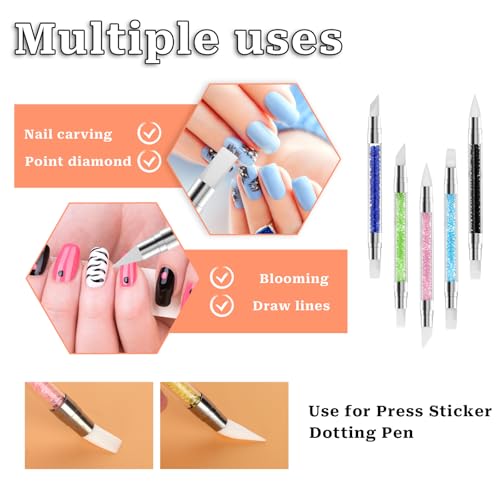 5 Pcs Nail Art Sculpture Pen Dual Tipped Silicone Nail Tools Nail Art Acrylic Pen Silicone Brushes for Resin Nail Art Tools for Design Nail Foil Carving Drawing Shaping Drawing Effect - color: 5 pcs style B