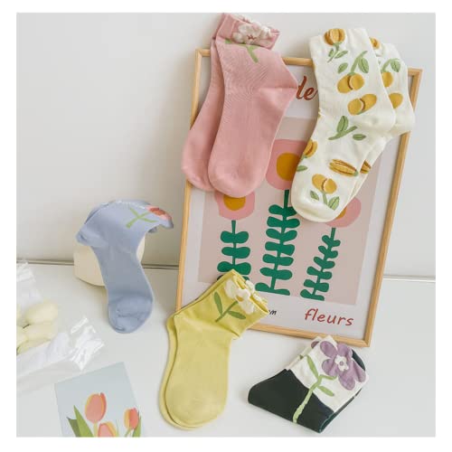 OTAODKA Cute Cotton Socks for Women Novelty Ankle Athletics Sock - color: 5 Pack Tulip