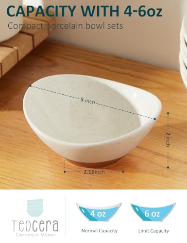 Teocera 5 Inch Porcelain Small Bowls Set, 6 Ounce small serving bowls for Dessert, Ice Cream, Snack, Dipping, Side Dishes, Microwave & Dishwasher Safe- Beige - color: Beige, size: 6 Ounce