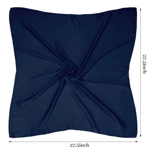 Pistha Satin Scarf Neck Scarf Square Bandanas Hair Handkerchief 27.5 inch - color: Navy Blue