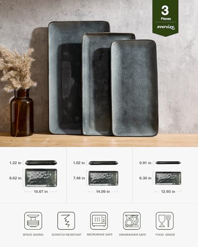 Famiware Serving Platters Set of 3 Sizes - Rectangular, Deep Forest - color: Deep Forest