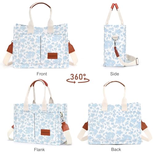 LHMTQVK Canvas Tote Bag for Women, Work & Bible Study Handbag - color: Blue Flowers