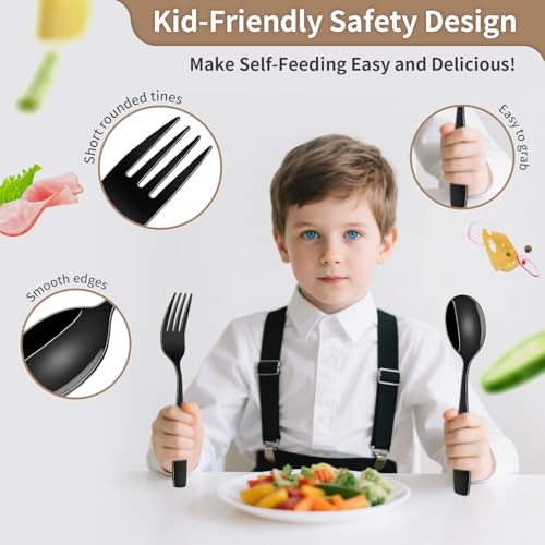 DEHOV Black Toddler Eating Utensils Set,Set Of 12 Food Grade Stainless Steel Silverware Sets For Kids,Dishwasher Safe Children Small Metal Spoons And Forks Flatware Sets - color: Black