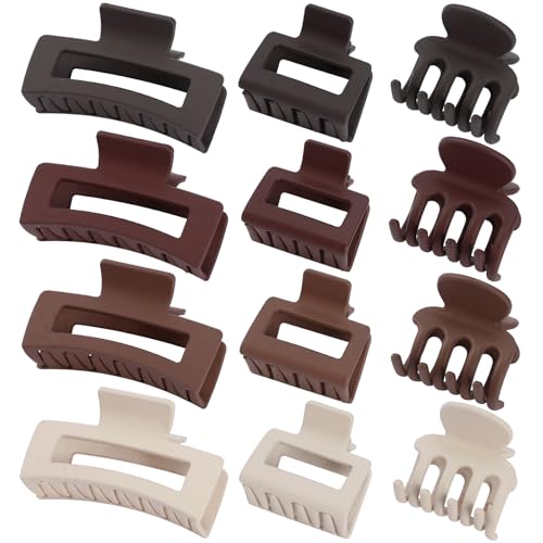 SMKSL 12 Pcs Hair Claw Clips for Women & Girls 3 Styles Hair Accessories - color: Brown Scarlet