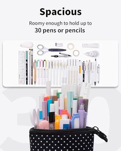 Sooez Standing Pencil Case, Cute Stand up Pencil Pouch, Telescopic Pen Bag - color: Black