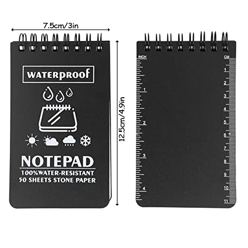 Geluode 6 Pack Waterproof Notebook, 3 x 5 Inches Pocket Notepad, All-Weather Memo Pads with Top-Spiral, Tactical Steno Pads with Grid for Outdoor Activities Recording and Tactical Pocket