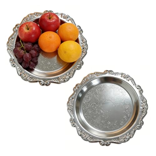 Round Silver Tray, Serving Platters, Vintage Metal Dessert Snack Platter, Decorative for Coffee Table, Fruits Party Displays,7.9 Inch, 2Pack - color: Silver, size: 7.9 inch