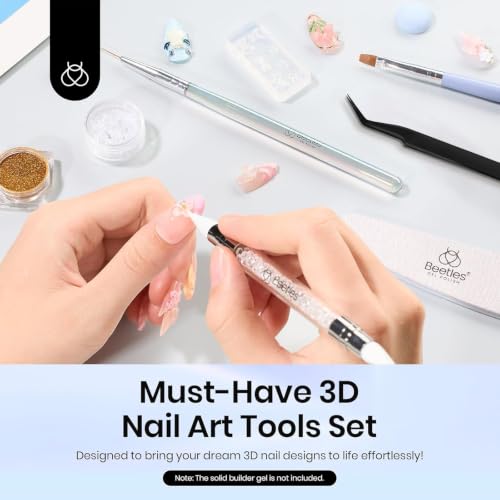 Beetles 3D Nail Art Brushes, Dual-ended Silicone Manicure Tool Gold Chrome - color: Silver White-2