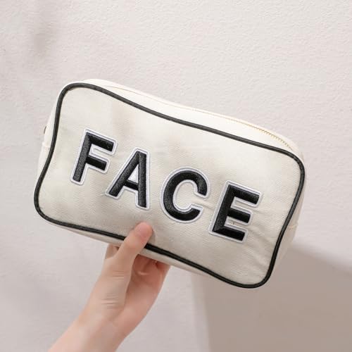 uekeboag 3Pcs Canvas Chenille Letter Makeup Bag Set(Hair Skin Face) - color: Black Hair Skin Face 3Pcs