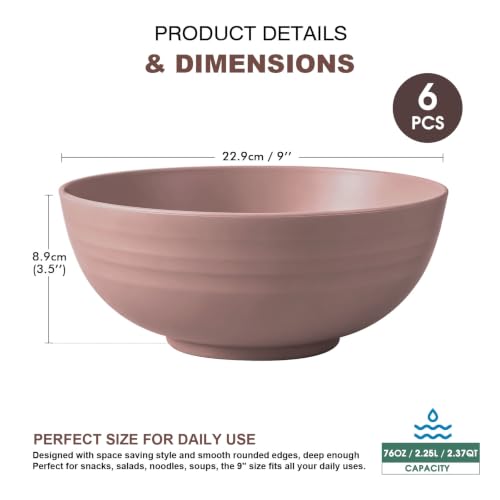 Greentainer Unbreakable Large Salad Bowls, 76 oz Plastic Serving Bowl Set of 6, Lightweight Bowls for Soup, Cereal, Fruit, Popcorn, Dishwasher & Microwave Safe - color: Terracotta Red