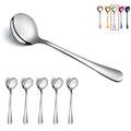 Kyraton 6-Piece Stainless Steel Round Soup Spoons - Dinner & Table Spoons, Silverware Set, Dishwasher Safe - color: 1. 6 pieces silver